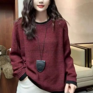 녕동 여성 라운드 니트 중년엄마 70kg까지 루즈핏 나른한 배색 스웨터