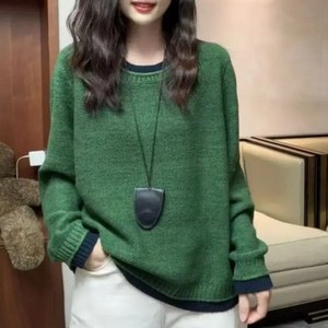 녕동 여성 라운드 니트 중년엄마 70kg까지 루즈핏 나른한 배색 스웨터