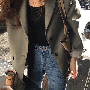 (자체제작) 루어스룸 어텀 가을 투버튼 루즈핏 하프 오버핏 테일러드 블레이저 하객룩 여성 자켓