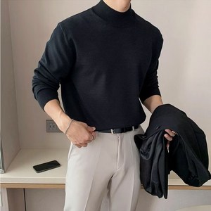 ANYOU 남성용 오버핏 빅사이즈 터틀넥 니트 두꺼운 보온 스웨터