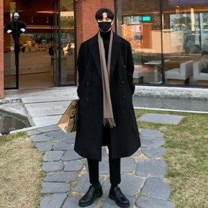 COSYEVNO  남자 모직 코트 겨울 빈티지 심플 트렌디 신상 스트라이프 캐주얼 통근 코디 롱 루즈 코트  CXJdy-5