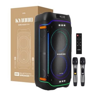 컴스 이동식 블루투스 무선 마이크 앰프 LED 버스킹 스피커, KY1000(100W), 블랙계열