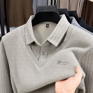 미스터먼쇼 남성 가을 겨울 기모 이중 니트 카라넥티