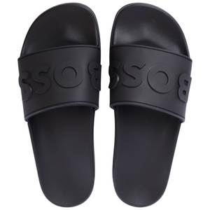 HUGO BOSS 휴고 보스 레이즈드 로고 이탈리안 메이드 슬라이드 올 블랙 50498241-005