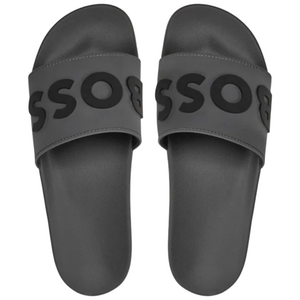 HUGO BOSS 휴고 보스 레이즈드 로고 이탈리안 메이드 슬라이드 그레이 50498241-021