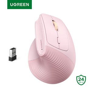 UGREEN 유그린 4000DPI 버티컬 무선 마우스 인체공학 블루투스 2.4G 마우스 멀티페어링 손목 보호 저소음 마우스 4단계 DPI 조절 맥북 태블릿 노트북 컴퓨터 PC 호환, Pink, M571P