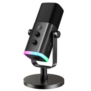피파인 USB XLR 스탠드 원터치 음소거 컴퓨터용 다이나믹 마이크 게이밍용 방송용 녹음용 팟캐스트 RGB 제어 가능 볼륨 노브 헤드폰 잭 AM8, 검정