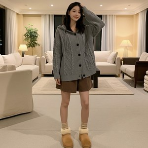 홈티크 오버핏 꽈베기 니트 가디건 2025년 가을 겨울 신상 후드 스웨터 가디건