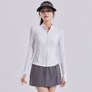 여성 래쉬가드 하이넥 슬림핏 자외선차단 UPF50+ 긴팔 집업 상의 비치웨어