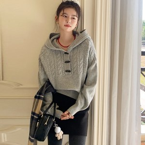 메이킹유 [4color/주문폭주] 케이블 꽈배기 떡볶이 3단 버튼 긴팔 후드니트 스웨터 러블리무드 데이트룩 WB7327세라후드니트