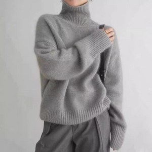 POMTOR 여성용 가을겨울 신상 폴라넥 니트 루즈핏 부들부들 데일리 이너룩 감성 상의