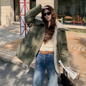 POMTOR 여성 겨울 램스울 코트 기모 후리스 자켓