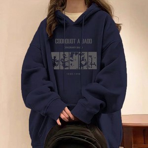 ANYOU 남녀공용 오버핏 빈티지 그래픽 프린팅 후드티