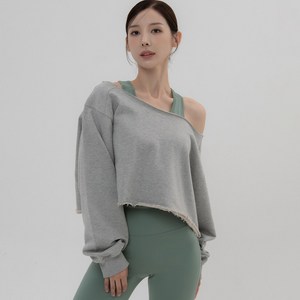 [콘치웨어] 여성용 빈티지 오프숄 크롭 맨투맨 필라테스 요가
