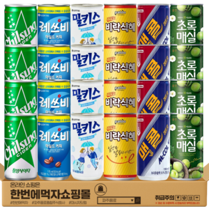 미니캔음료 혼합세트 / 칠성사이다 레쓰비 업소용 밀키스 팔도 밥알없는 비락식혜 일화 맥콜 웅진 초록매실 혼합24캔, 1세트, 175ml