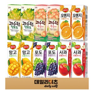 델몬트 과수원 과즙 팩음료 6종류 12팩 세트 델몬트(포도 망고 오렌지 사과) 과수원(청포도 복숭아), 1박스, 190ml