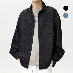 HANYO 남성 생 데님 워싱 데일리 오버핏 캐주얼 긴팔 셔츠 청남방