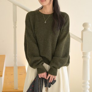 데일리앤 피에르 여성 겨울 루즈핏 소프트 울 니트 레이어드 라운드넥 이너 부드러운 니트티
