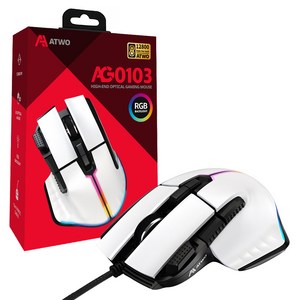 에이투 고감도 LED 유선 USB 게이밍 마우스, AG0103, 화이트