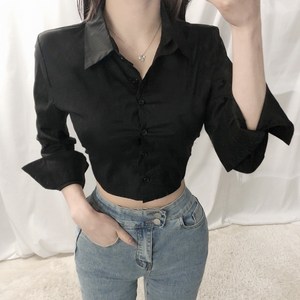 도레미 크롭 뒷밴딩 카라넥 셔츠