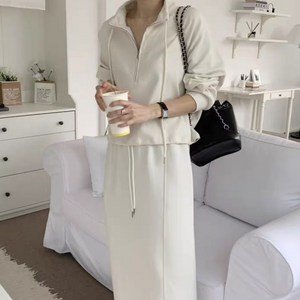 얇은기모 레트로 스포티지 트레이닝 반집업 롱스커트 투피스세트 셋업 데일리 빅사이즈