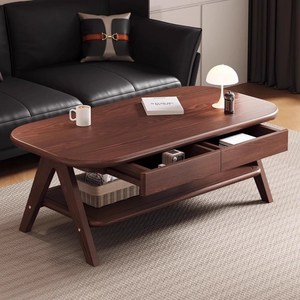 원목 거실 테이블 소파 고무나무 좌탁 티 탁자 식탁, 짙은 호두색 120x60x높이 45CM(서랍 2개)