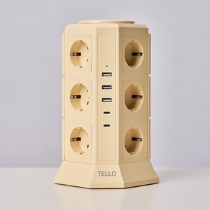 텔로 (에디션) 타워 멀티탭 17구(USB-3,CTYPE-2) KC인증 접지 안전 고급 멀티탭 선정리 가능한 인테리어 귀여운 디자인 예쁜색상, 2m, 크림레몬, 1개