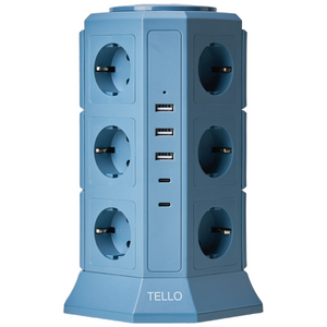 텔로 (에디션) 타워 멀티탭 17구(USB-3,CTYPE-2) KC인증 접지 안전 고급 멀티탭 선정리 가능한 인테리어 귀여운 디자인 예쁜색상, 2m, 딥블루, 1개