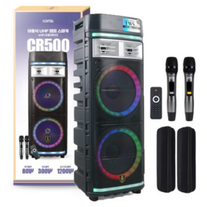 컴스 LED 이동식 UHF 블루투스 버스킹 노래방 앰프 CR500, cr500, 혼합색상
