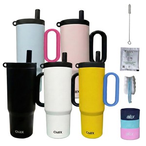 ChillX 완전밀폐 텀블러 + 빨대 + 세척제 + 세척솔 + 빨대솔 + 미끄럼방지캡, 1개, 749ml, 어반 블랙