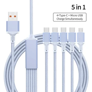 멀티 충전 케이블 5 in 1 나일론 편조 USB 고속 충전 코드 어댑터 타입 C 마이크로 포트 휴대폰 호환
