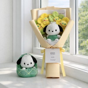 산리오 과일하우스 가방고리 키링13cm 스마일꽃4송이 인형꽃다발 졸업선물 생일선물 졸업식꽃다발