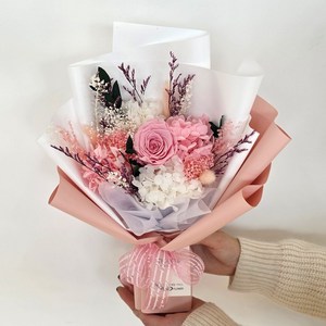 앤드플라워 생화 프리저브드 꽃다발+쇼핑백 ( 27cm x 40cm ) 졸업식 입학식 발표회 학예회 꽃다발  사탕꽃다발 꽃배달 화이트데이선물