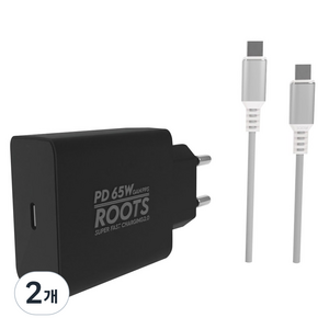 루츠 65W Gan PD PPS C타입 국내생산 초고속 충전기 + C to C 100W 5A E Marker 1.5M 케이블포함, 블랙, 2개